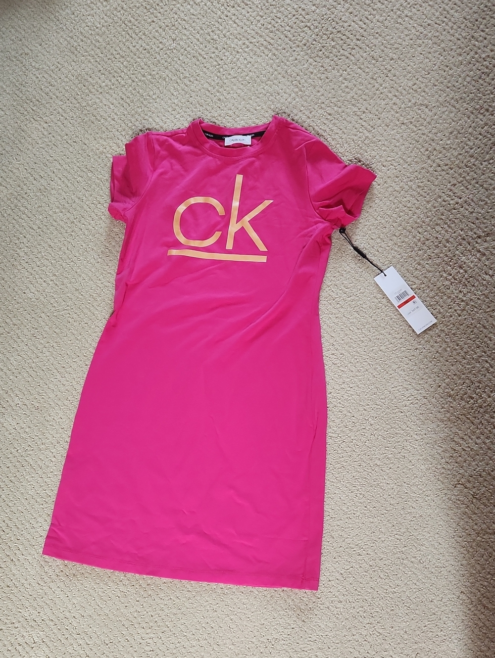 Calvin Klein Hot Pink Tee Dress with Gold Logo